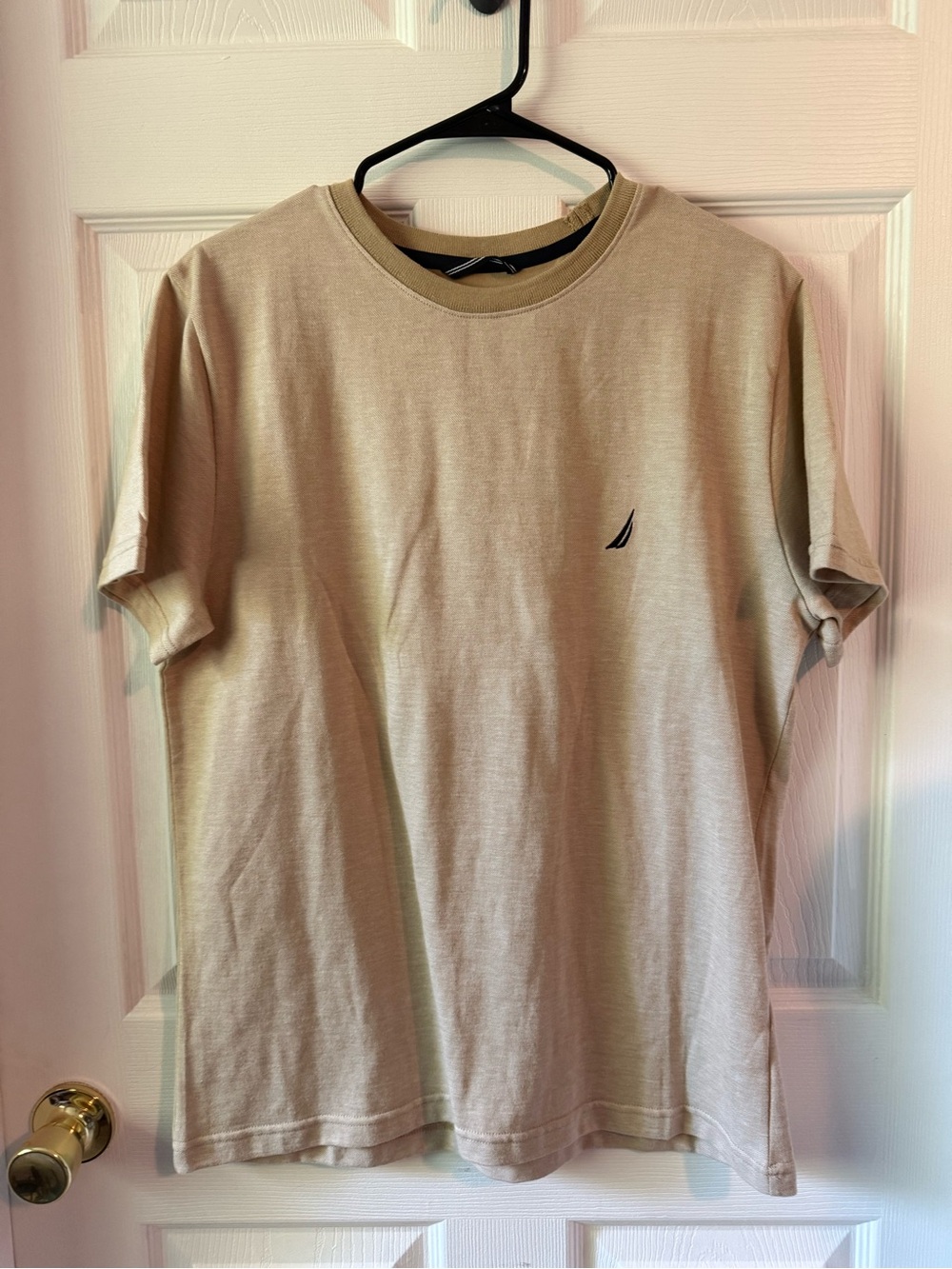 Nautica Short Sleeve Crew Tee in Beige with Logo